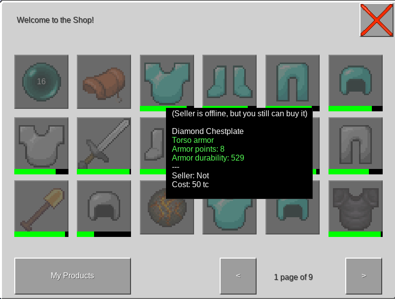 Shop interface preview